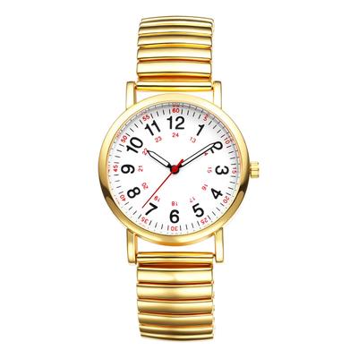 Damen-Runduhr mit elastischem Armband, wasserdicht, arabische Ziffern, analoges Edelstahl-Display, lässiges Quarzwerk, stilvoll und