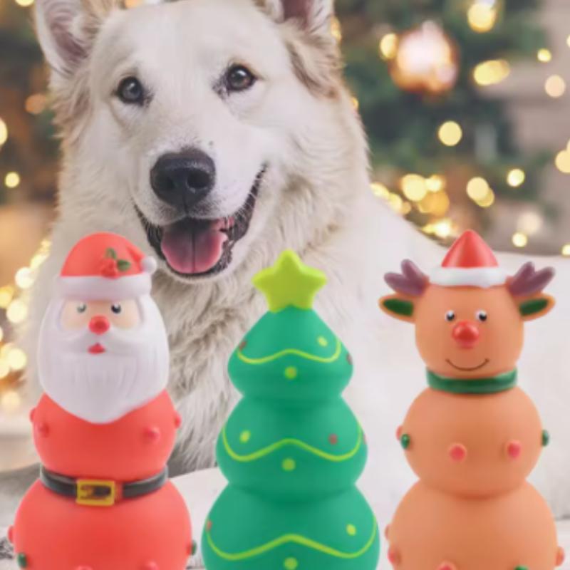 Christmas Themed Pet Squeaky Chew Toys Santa Tree Elk Design Durable Latex Rubber Teething Toys for Dogs And Cats Teeth Grinding
