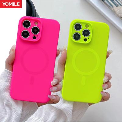 Mode Fluorescent Vif Silicone Liquide Magnétique Pour Coque Magsafe Pour iPhone 16 15 14 13 Pro Max Plus Housse de Charge Sans Fil
