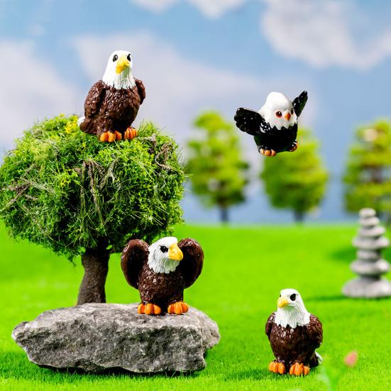 4Pcs Mini Eagle Figurines Miniature Resin Animal Ornaments Mini Bald Eagle Collectibles for DIY Craft Accessories Fairy Garden Decoration