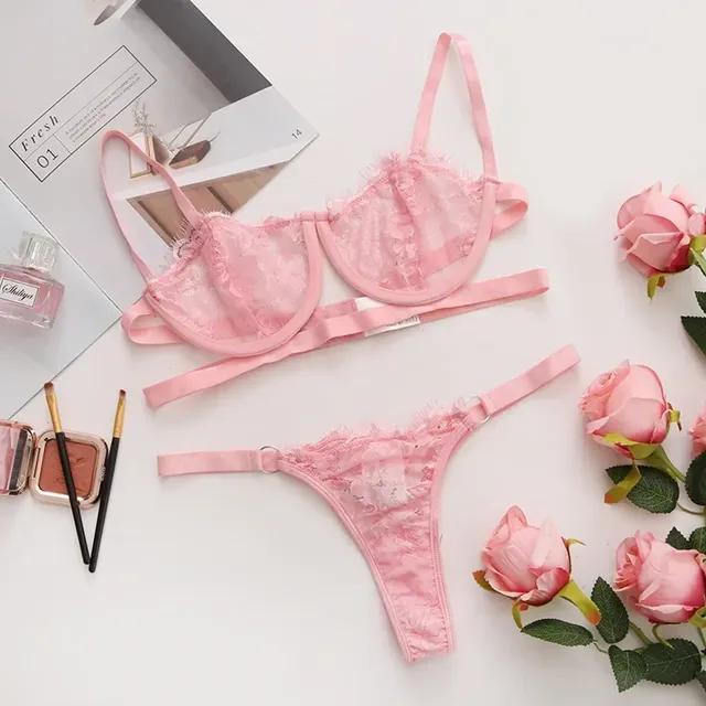 Sexy Lingerie Woman Lace Transparent Underwear Fairy Embroidery Brief Sets Delicate Bra Kit Push Up Breves Sets Erotic Bra