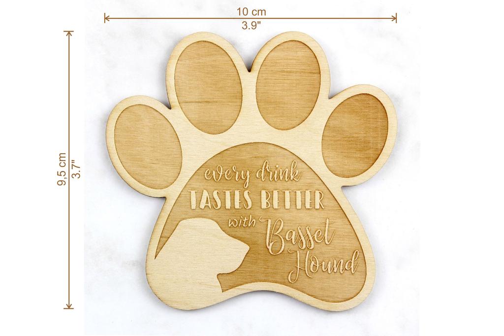 Basset Hound - Mug coaster, engraved coaster with dog, gift for dog lover by Art-Dog brand