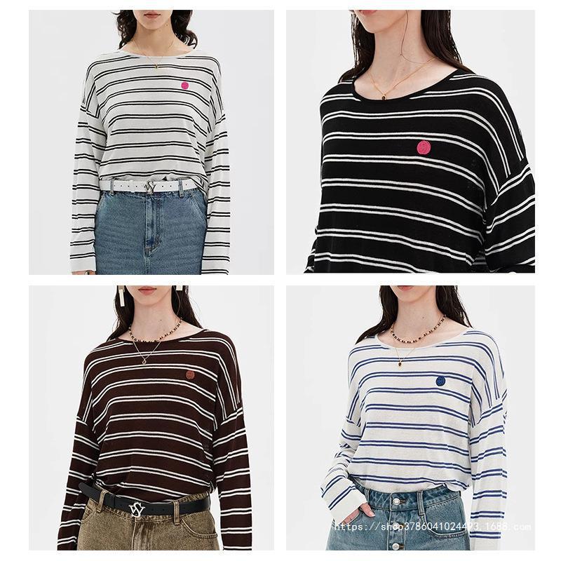 

2024 Women s Striped Long-Sleeve Moisture-Wicking Casual Top One Size