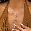 3Pcs/Set Vintage Hat Cowboy Boot Pendant Necklace for Women Bohemian Blue Stone Beads Chain Choker Daily Jewelry Y2K Accessories