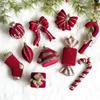 2PCS Wine Red Color Christmas Ornament Flocked Surface Xmas Decor Hanging Pendant  Holiday Party