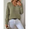 V-Ausschnitt Lochmuster Damen Strickpullover Einfarbig Langärmelige Pullover Neu Gemütlich Koreanischer Stil Damen Bequeme Kleidung