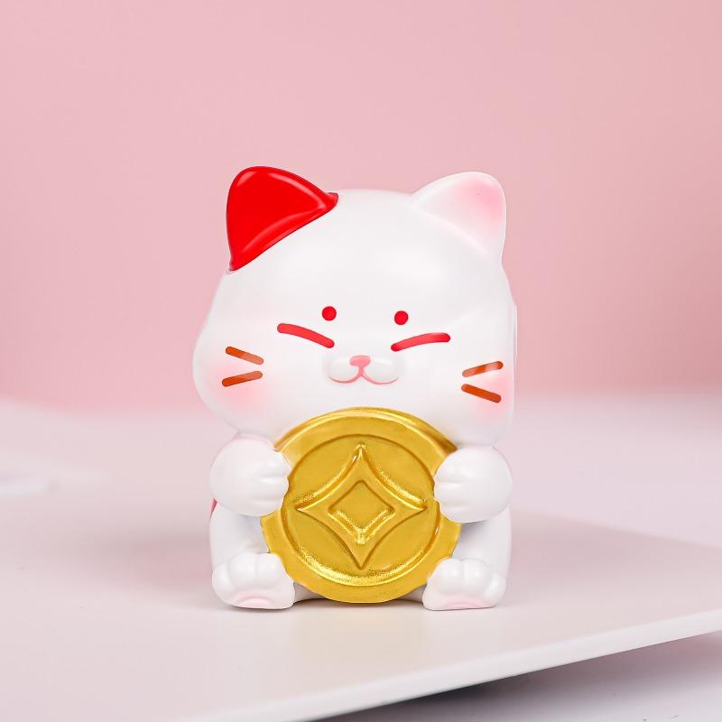 Cute Cat and Little Lucky Pig Figurines, Couple Resin Ornaments, Desktop Decorations, Girls' Gifts
