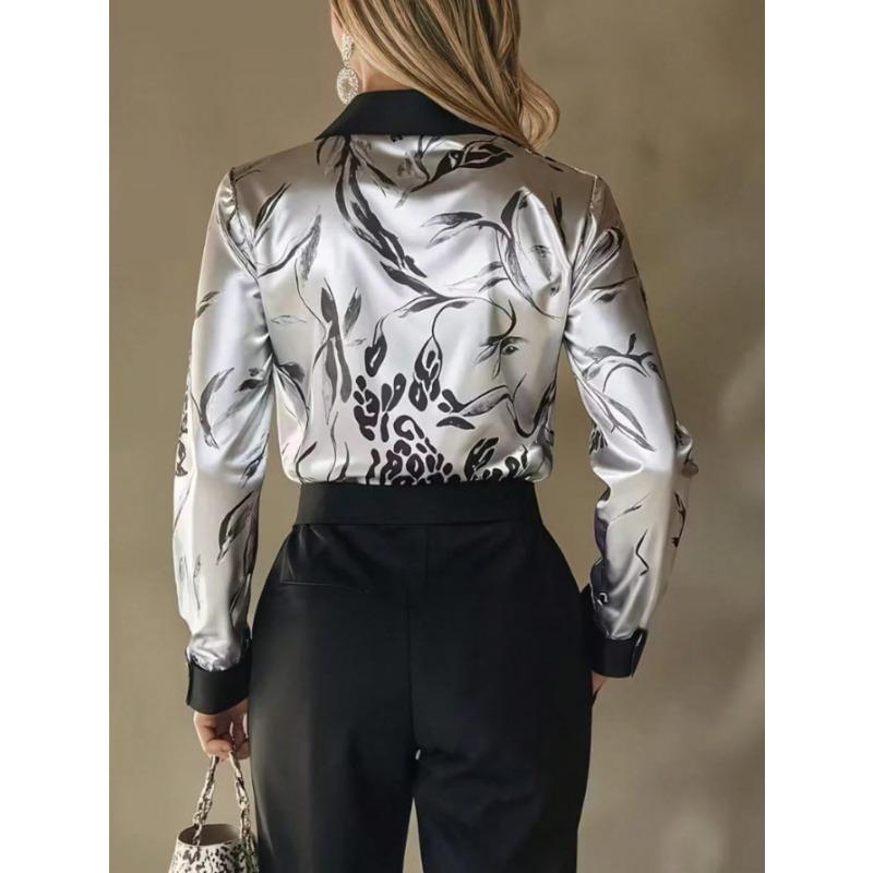 Spring and Autumn New Trendy Satin Long-sleeved Shirt Zebra Pattern Temperament Shirt for Women