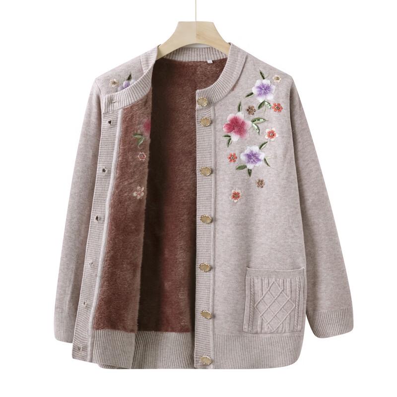 LangSha Elderly Women's Plush Lined Winter Sweater