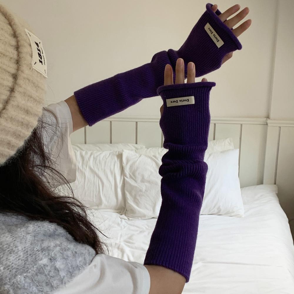 Long Wrist Guard Korean Style Knitted Warm Sleeves Solid Color Hole Long Fingerless Sleeves Elastic Y2k Warm Arm Covers Girls