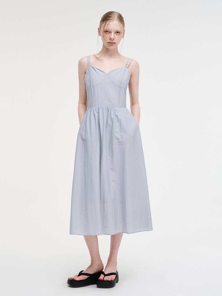 Etmont Slip Pintuck Double Strap Dress Sky Blue