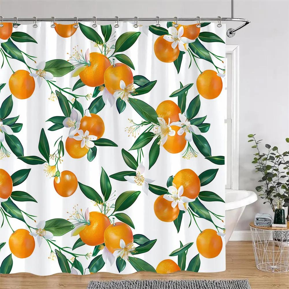 Třešeň Jahoda Citron Broskev Ovocný Potisk Sprchový Závěs Polyesterová Tkanina Dětské Koupelnové Závěsy Koupelnová Dekorace S Háčky