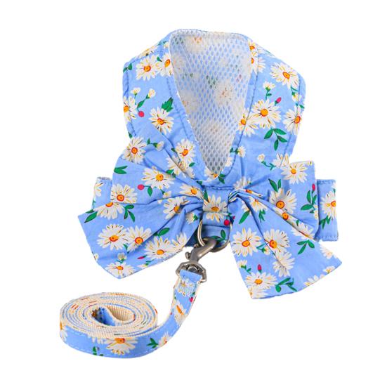 

Шлейка для кошки с поводком, веревка, дышащая сетка, жилет для собаки с бантом, цветок для домашнего животного небесно-голубой