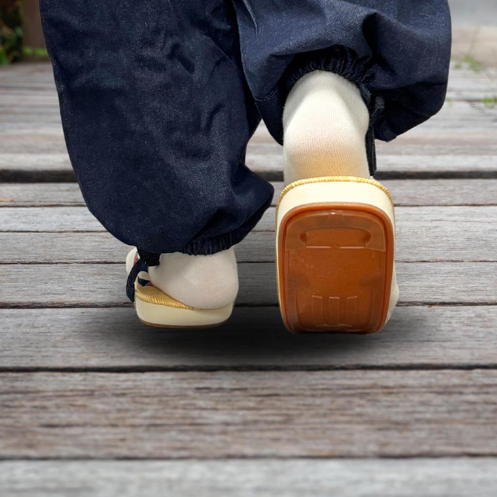 Edoten Geta Made In Yellow Tatami Patterned Navy Shippo Size L Sandals, Japan, Sole, Strap, Blue, Pattern,