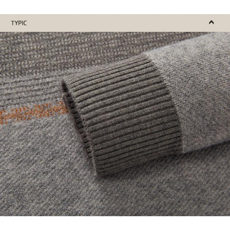 Men S Thick Striped Round Neck Long Sleeve Knitted Pullover Sweater Business Casual