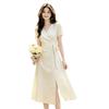 New French Elegant Style Fashion Temperament Polka Dot Waist Dress V-Neck Short Sleeve Skinny Medium and Long Dress