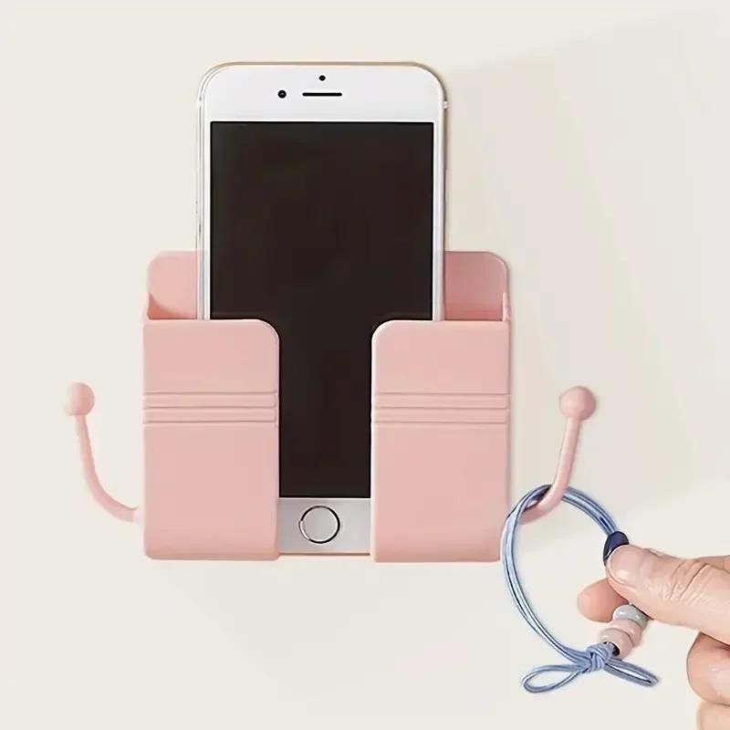 Self-Adhesive Wall Organizer Storage Box Wall Mount Phone Holder Plastic Charging Phone Stand Bracket Holder for Bedroom Office