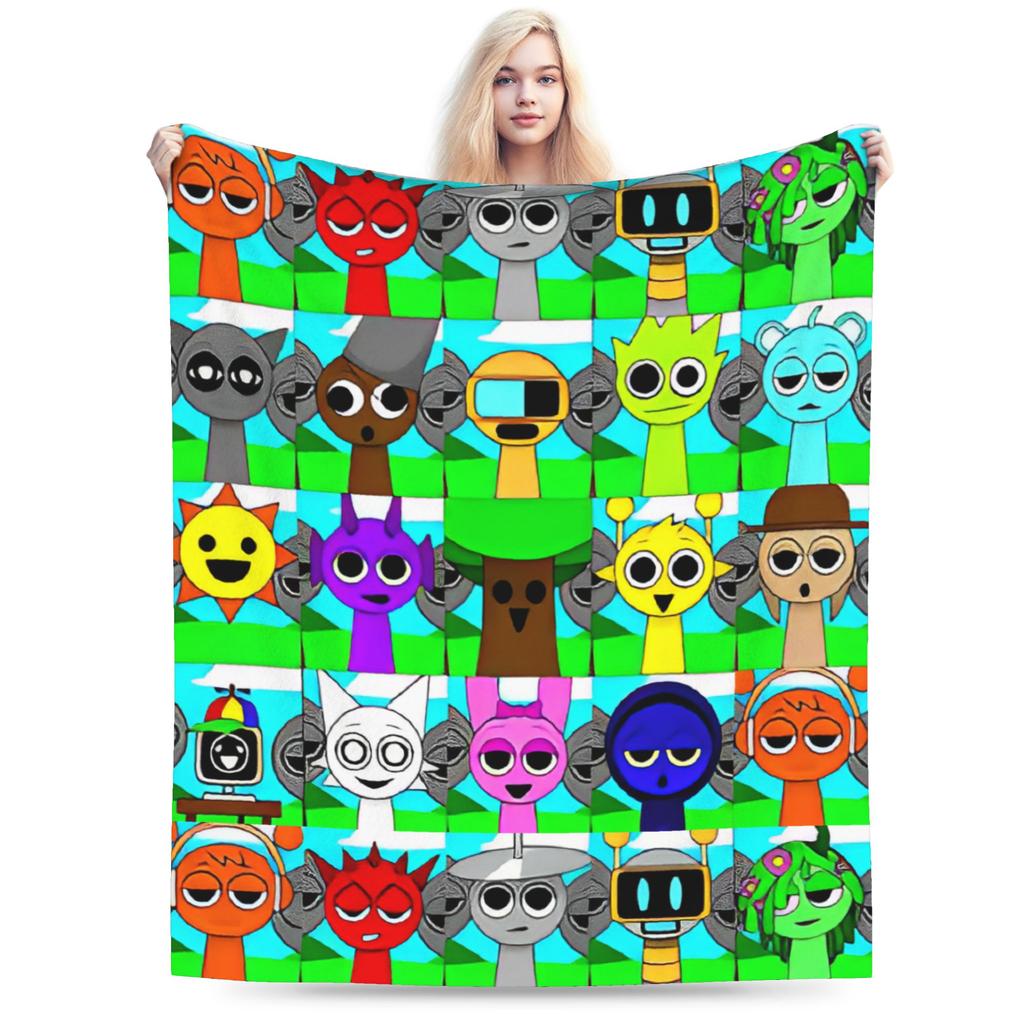 Sprunki Characters Game Velvet Throw Blanket  Blankets for Bed Outdoor Warm Quilt