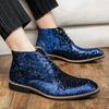 Trendy and fashionable pointed leather boots, high-top lace-up Martin boots, spring and autumn sequined suede medium boots