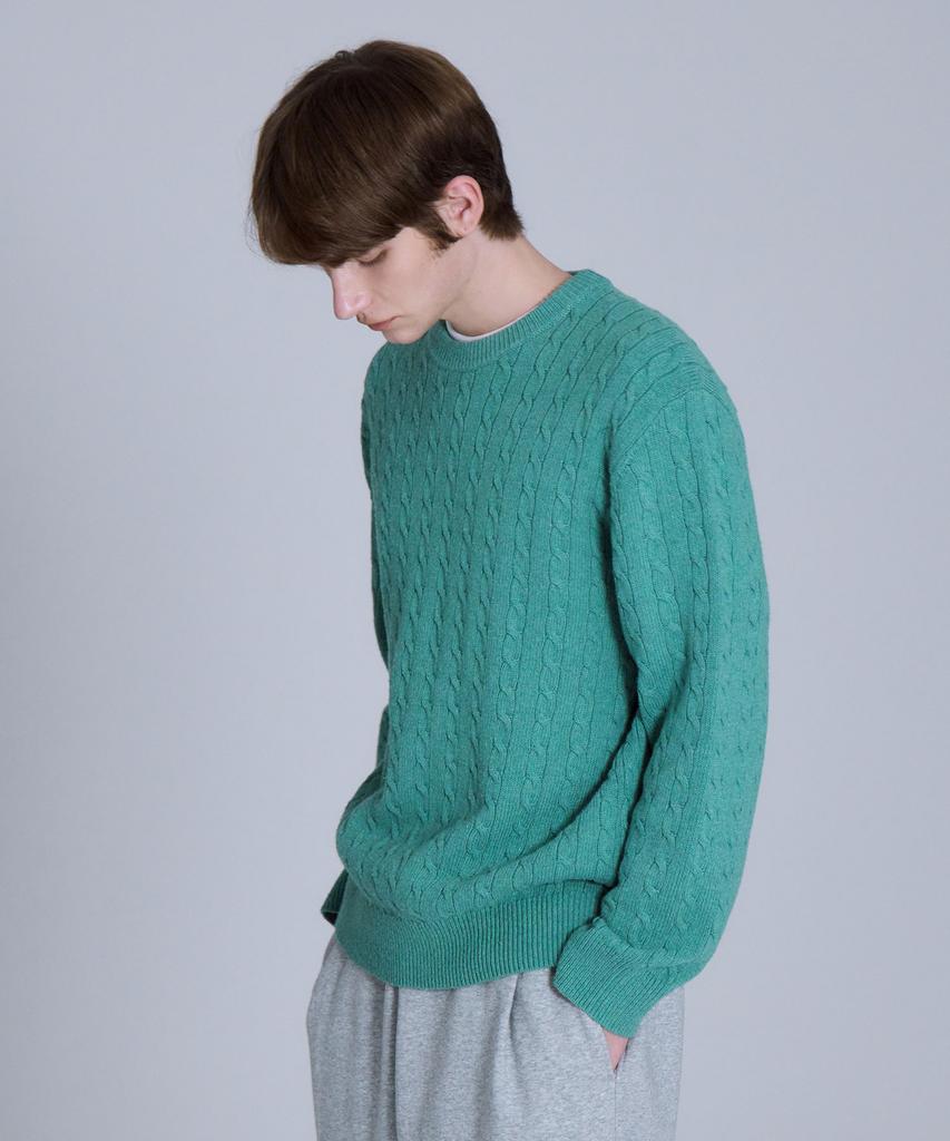 BASIC HOUSE Cable Round Neck Knit Mint Lykt7101 (Type B)