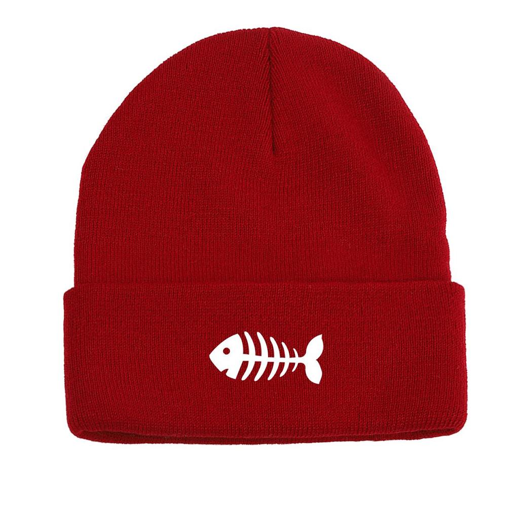 White Fish Bones Warm Knitted Cap Beanie, Skull Cap Windproof Cancer Chemo Unisex Headwear Knit Cap Beanie