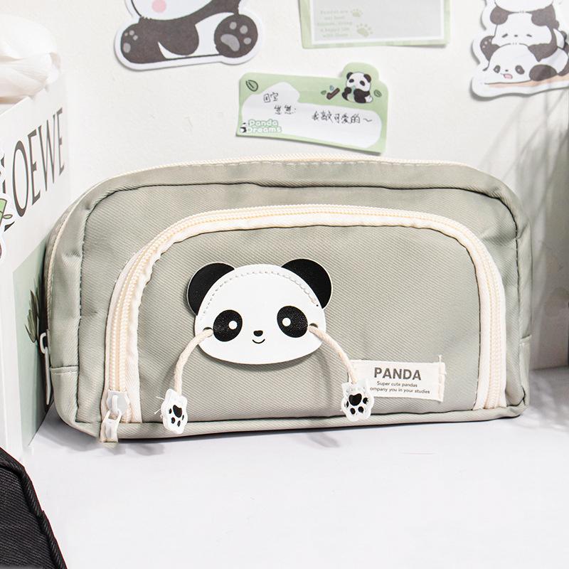 

Cute Panda Pencil Cases For Kids Simplicity Solid Color Series Pencil Bag For Student High Capacity Stationery Storage Bag зелёный