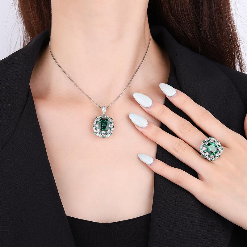 Jewelry Copper Bottom Gold Plated Jewelry Set Simulation Color Treasure Fat Square Color Diamond Set Female Main Stone 10 * 12