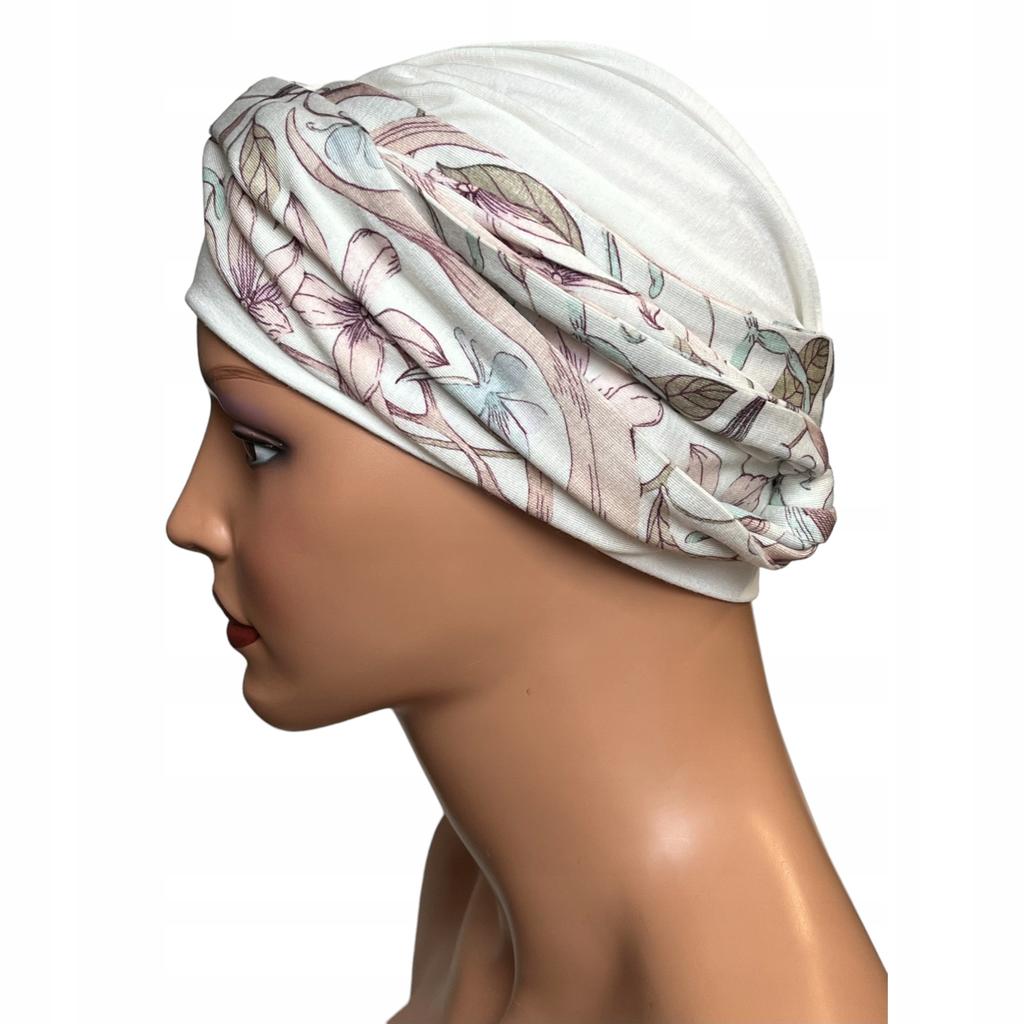 Dámský jarní turban Lena Ecru-419 Měkký šátek také po chemoterapii