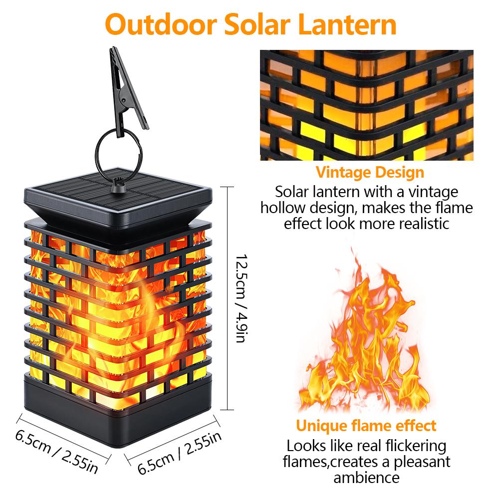 2-4PCS Solar Lights Outdoor Garden Hanging Solar Flame Flickering Lantern Waterproof Solar Path Light Dancing Flame Light Yard