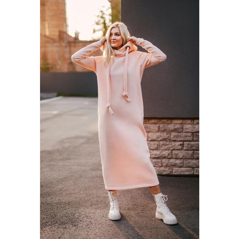 Autumn and Winter New Loose Large Knitted Hooded Long Dress with Velvet Hoodie, Casual Fashion Dress, Splicing Warm Skirt