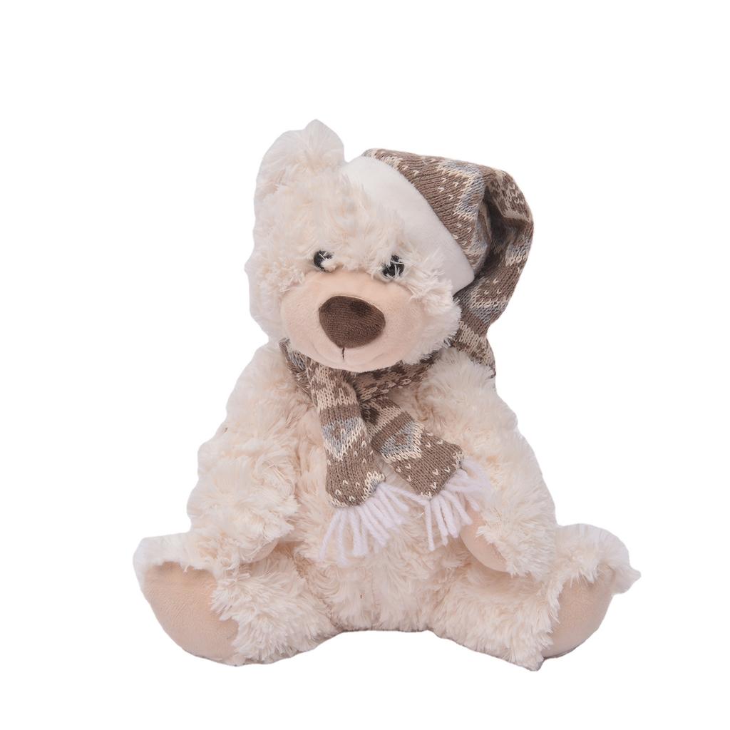 High Quality Christmas White Bear Wearing Hat Scarf Festive Stuffed Toy Christmas Gift Decoration Teddy Bear Gift
