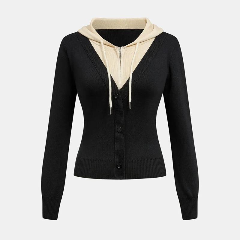 

Женская трикотажная рубашка с капюшоном и длинным рукавом, тонкая, однотонная, с плетением снизу One Size чёрный