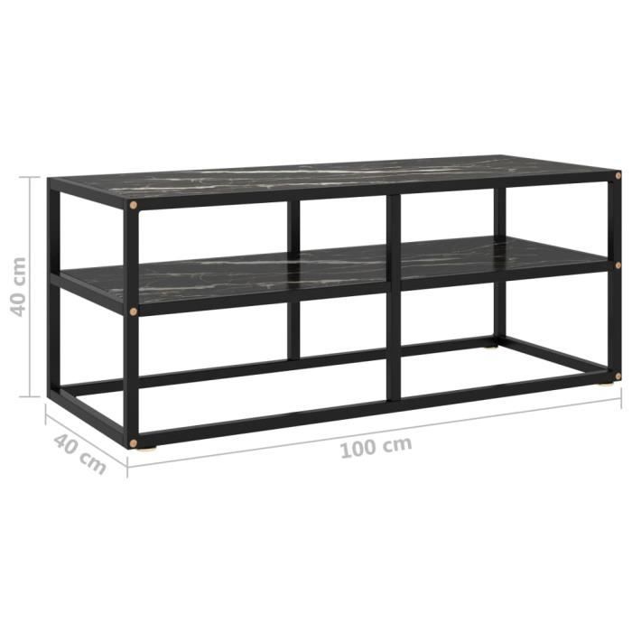 VidaXL Meuble TV noir avec verre marbre noir 100x40x40 cm