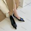 Women Pointy High Heels Fashion Black Shallow Slip On Thick Heel Shoes 2025 Spring New Designer Party Dress Pumps Single Shoes