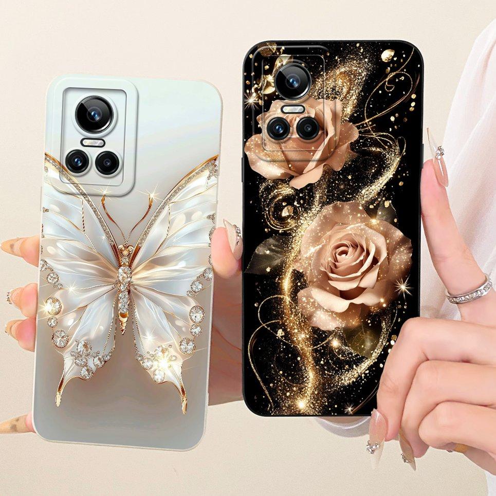 For Realme GT Neo3 Neo5 130W 250W Realme GT3 Phone Case Bow Pattern Flower Butterfly Girly Back Cover Silicone Soft Casing