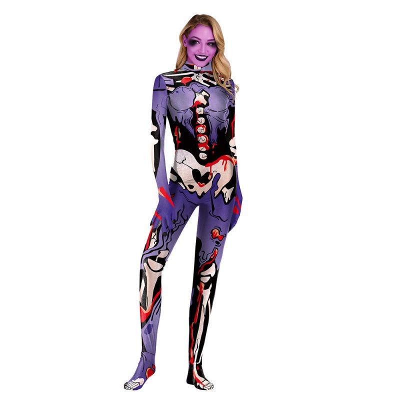 

Halloween Horror Cartoon Bloody Skeleton Graffiti Printed onesie Street Skinny Men s and Women s Performance onesie S