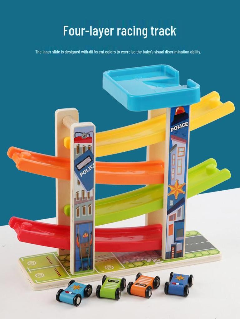 Kids' Wooden Car Glider Playset: Fun Track & Parking Lot