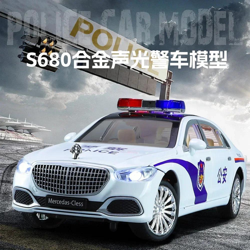1:24 Mercedes-Benz Maybach S680 Polizeiauto Diecast Metalllegierung Modellauto Sound Licht Pull Back Sammlerspielzeug Geschenke