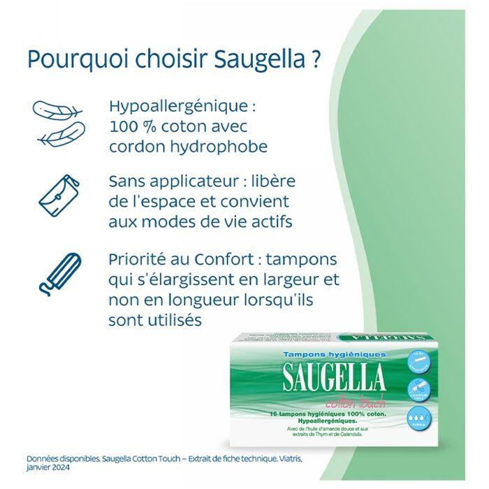 Tampons Hygiéniques - SAUGELLA - Cotton Touch - Hypoallergénique - Flux Moyen - 16 Tampons