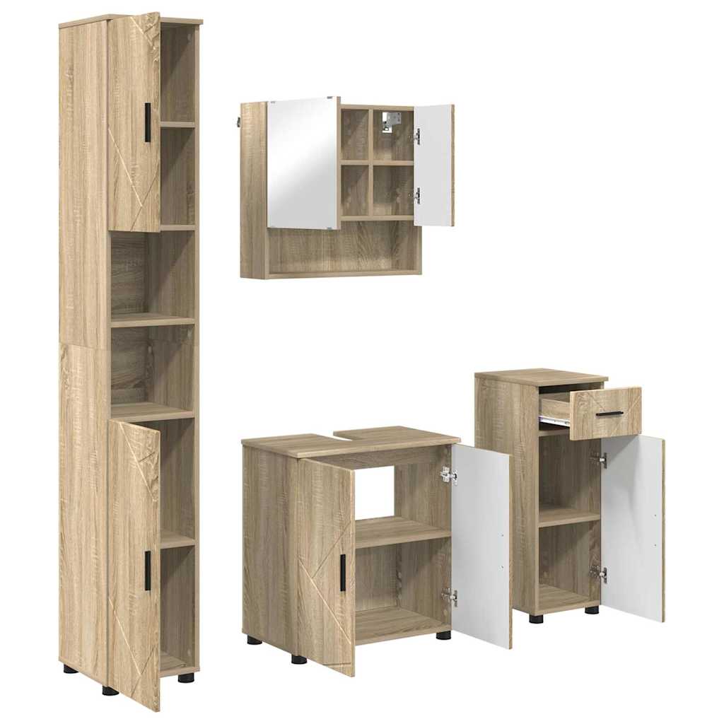 Bathroom Furniture Set 4 Pcs Sonoma Oak Engineered Wood & Metal