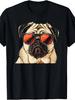 Pug Dog Sunglasses T-Shirt Same for Men And Women Summer Short-Sleeved Printed T-Shirt Pure
