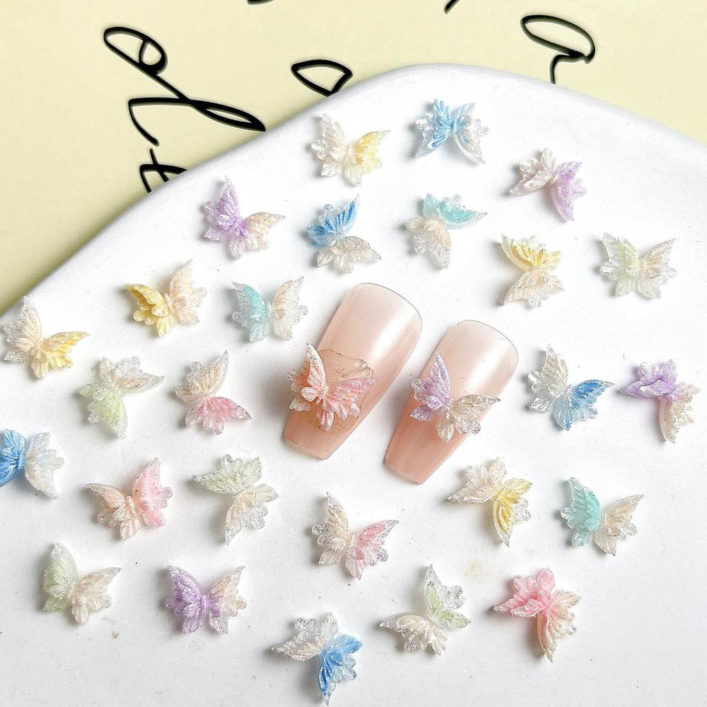 New Resin Luminous 3D Double Layer Embossed Butterfly Nail Art Decorations DIY Handmade Wearable Nail Earrings Accessories Wholesale