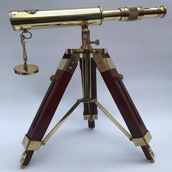 25.4 cm Nautical Marine Spyglass Brass Telescope On Wooden Tripod Stand