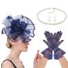 4IN1 Costume Tulle Hair Accessories Fascinator Hat Gloves Necklace Set For Equestrian Event Formal Occasion Dressingup