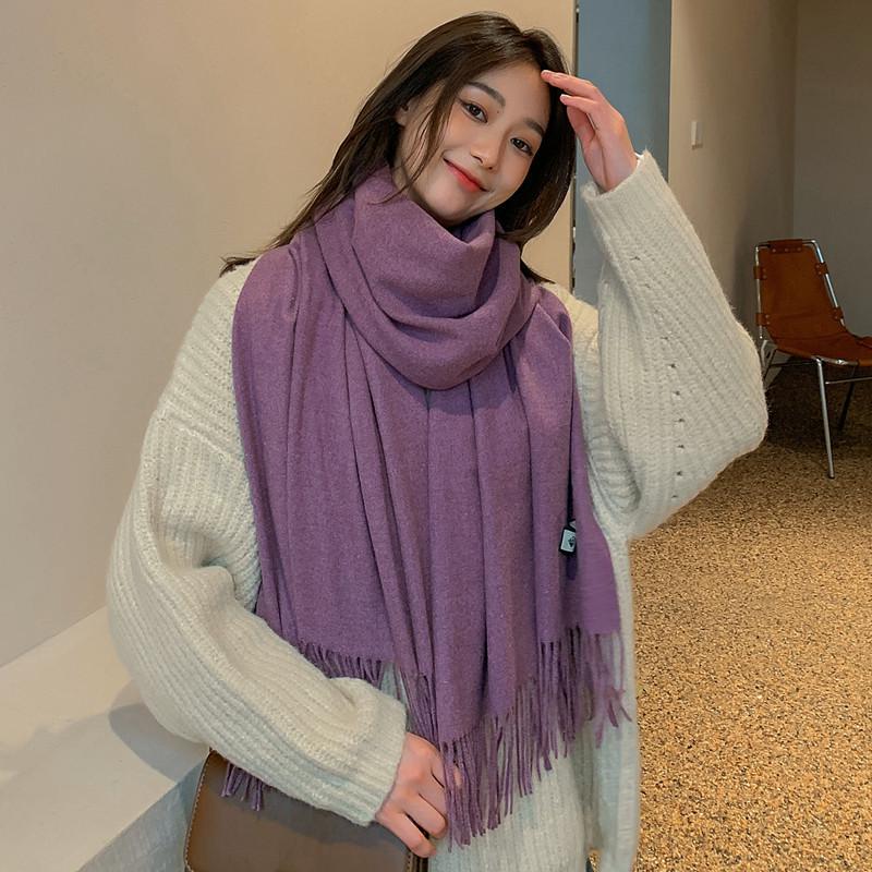 Women's Winter 2026 Red Wool-Blend Shawl - Solid Color Faux Cashmere Scarf