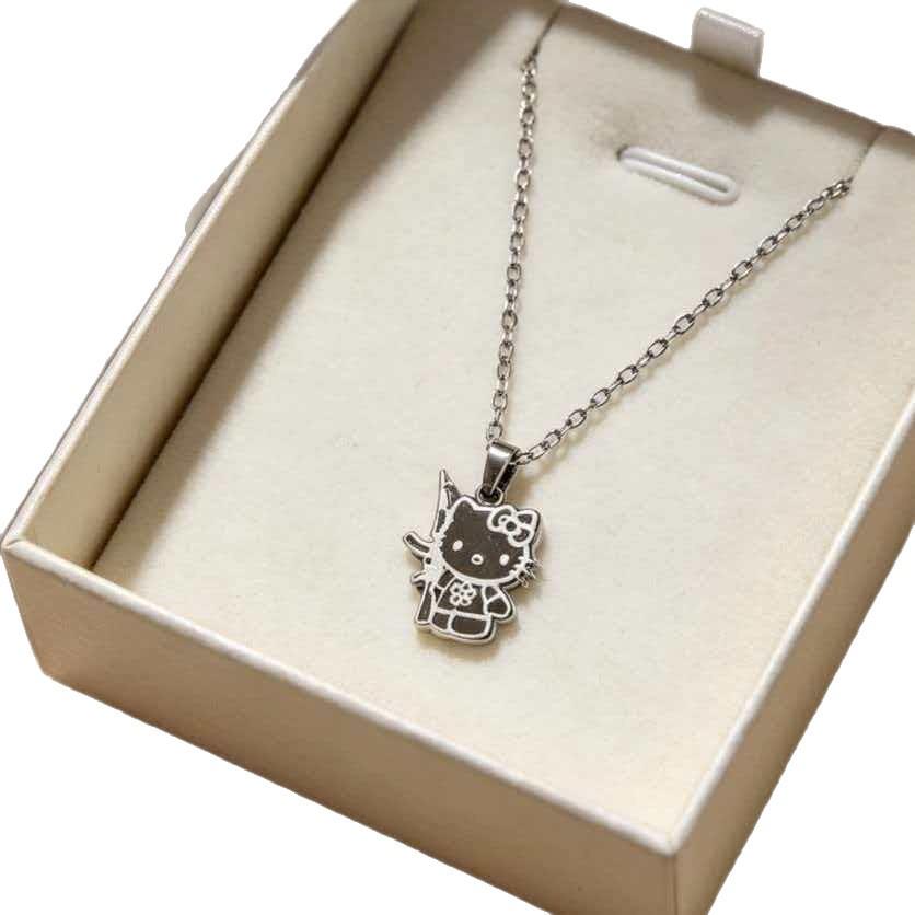 Hello Kitty Gold & Silver Titanium Necklace - Stylish, Durable, Colorfast Clavicle Chain for Students and Parties