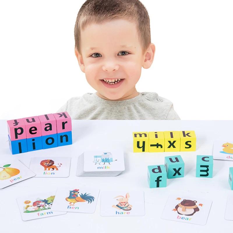 Children's Wooden Montessori Letters Block Cognitive Pairing Puzzle Learning Word Matching Puzzle Education Toys Battle Game