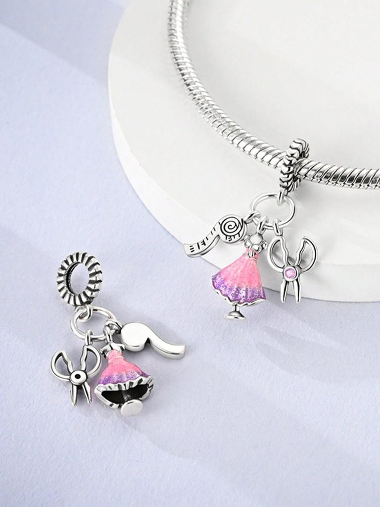 Charms Plata Copper Colors Pink Basketball Skirt Bicycle Beads Pendant For Original Bracelet For Women Diy Jewelry Love Gift