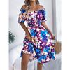 Rochie Florală de Damă Rochie Casual Florală cu Gât Pătrat Mânecă Scurtă cu Volan în Talie Rochie A-Line Rochii Largi