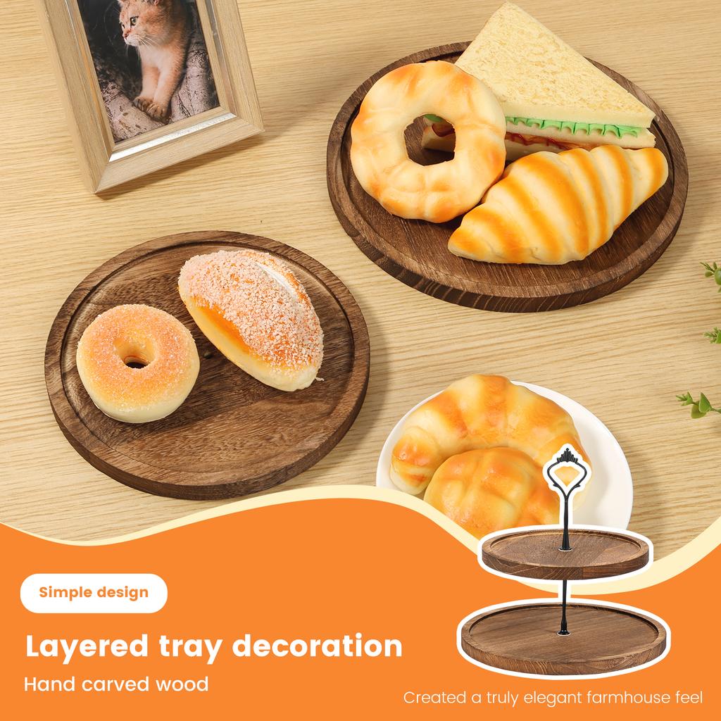 Wood Cupcake Stand Detachable 2 Tiers Round Tiered Cake Display Stand For Birthday Party Dessert Table Fruit Plate Display Tray